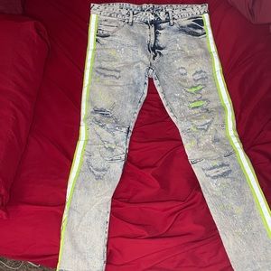 Light Jeans With Lime Green (Men)